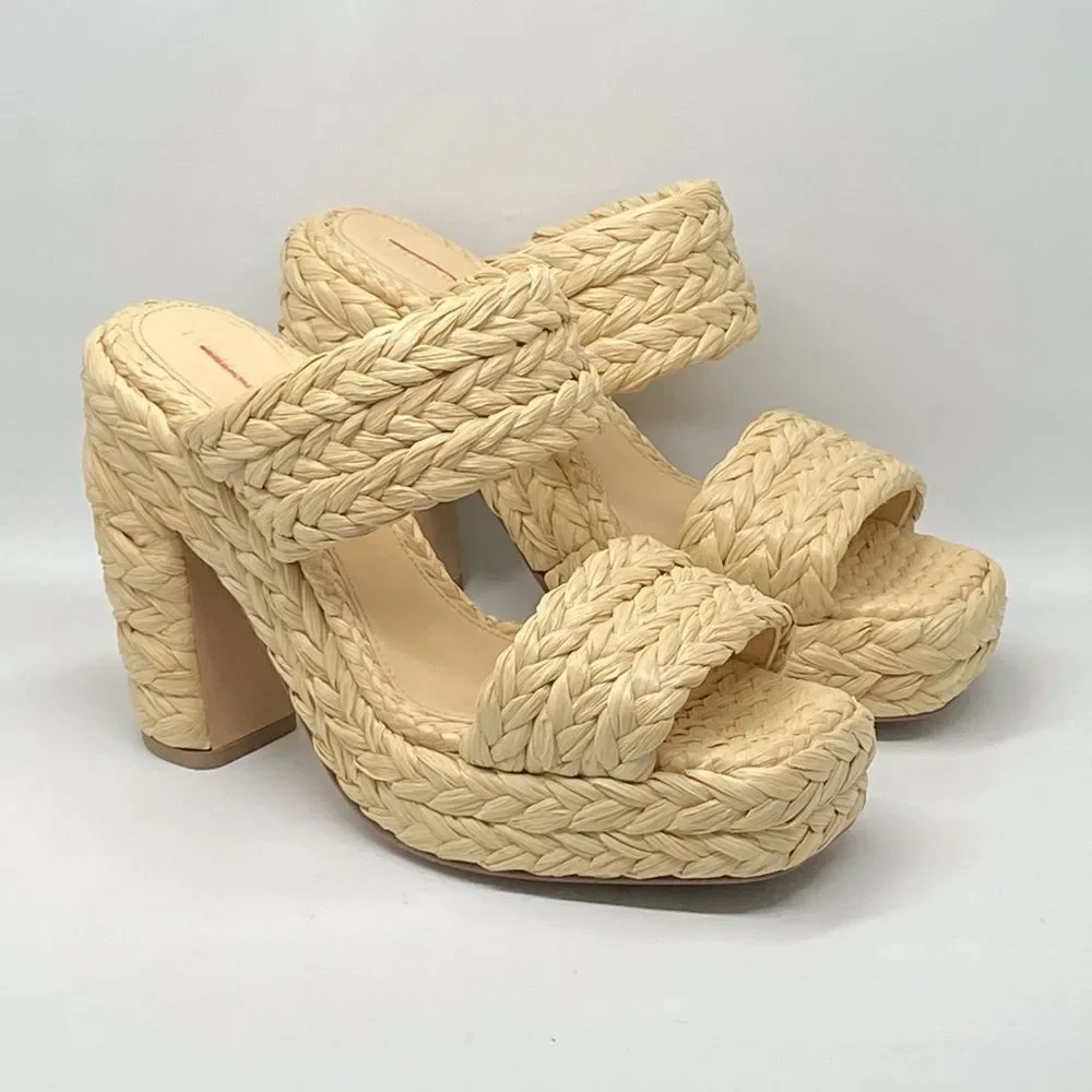Bottega Veneta Trinity Weave Raffia Platform Sandals size 38